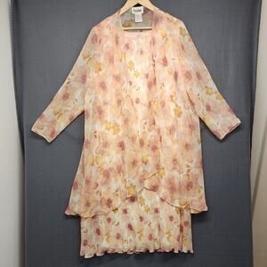 Vintage Periwinkle Womens 18 Floral Semi Sheer Sleeveless Dress Lined Duster Set